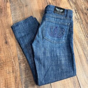 Rock & Republic Indigo Jeans with Crown Embroidery Sz 27